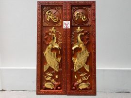 Tranh cá chép Phúc Đức dát vàng, kích thước 117x37x4.5 cm