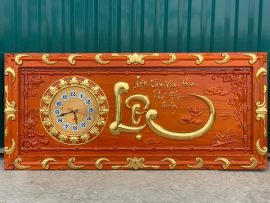 Đồng hồ gỗ treo tường tích hợp tranh phong thủy chữ