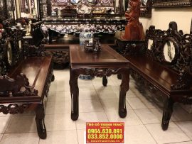 Bộ trường kỷ Voi - Tam Sư gỗ gụ hàng cực phẩm độc lạ