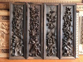 Bộ tranh Tứ quý gỗ mun còn nguyên mộc, đục kênh bong hoàn toàn bằng tay