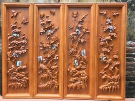 Bộ Tứ quý gỗ gõ đỏ treo tường kt 117x37x5cm đục họa tiết 3D vô cùng ấn tượng