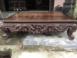 Bộ sập cũ dáng cổ gỗ gụ ta đục đào thọ tam diện dài 2m, rộng 1m6