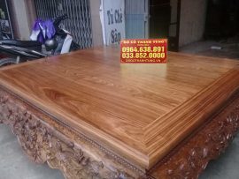 Bộ sập dài 2m2, rộng 1m8, mặt ghép từ 2 tấm gỗ nguyên khối vân xoắn độc đáo. Khung tranh dày dặn 8p.