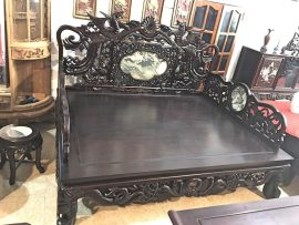Toàn cảnh sập ba thành chim Công uyên ương 100% gỗ gụ