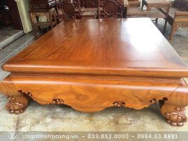 Sập cao cấp sử dụng 100% chất gỗ cẩm vàng tẩm sấy kỹ, sơn lớp PU bóng mịn tăng độ bền cho sập