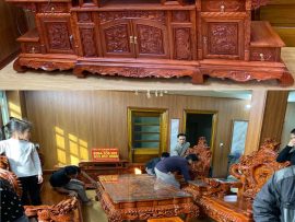 Combo bàn ghế Rồng Đỉnh gỗ hương đỏ Lào 6 món & kệ tv hàm ếch - anh Giáp (Hà Giang)