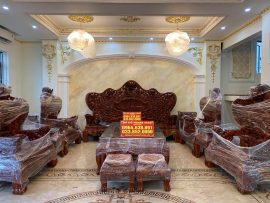 Bộ bàn ghế Cửu Long Bát Mã gỗ Hương đỏ Lào 12 món - anh Duy (Hà Nội)