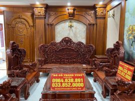 Kiểu dáng phòng khách tân cổ điển với nội thất gỗ tự nhiên tạo ra sự sang trọng, bề thế cho căn phòng