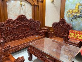 Bộ bàn ghế Cửu Long Bát Mã gỗ Hương đỏ Lào 12 món - chú Hưng (HN)