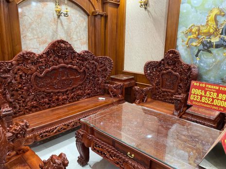 Bộ bàn ghế Cửu Long Bát Mã gỗ Hương đỏ Lào 12 món - chú Hưng (HN)