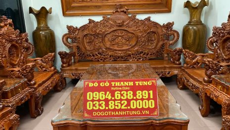 Bộ bàn ghế phòng khách mẫu Rồng Đỉnh gỗ hương đá 12 món - anh Toàn (Hải Phòng)