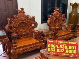 Cặp ghế đơn và đôn kẹp ghế bộ Rồng Nghê đỉnh
