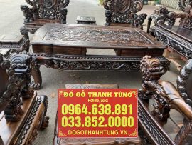 Yếm bàn khắc Song Phượng múa, tay ghế đục Nghê nguyên con không chắp ghép