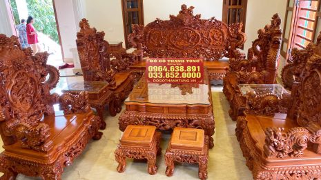 Bộ bàn ghế Rồng Đỉnh vách đặc siêu to khổng lồ gỗ hương đá - anh Viễn (Hải Phòng)
