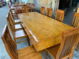 Bộ bàn ăn giả nguyên khối gỗ cẩm vàng (10 ghế ăn)