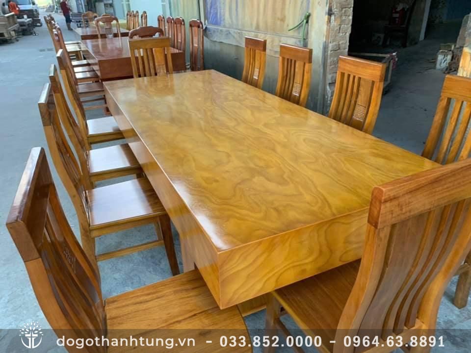 Bộ bàn ăn giả nguyên khối gỗ cẩm vàng (10 ghế ăn)