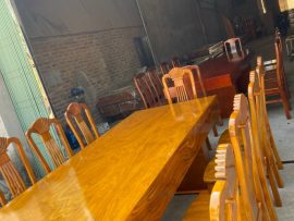 Bộ bàn ăn giả nguyên khối gỗ cẩm vàng (10 ghế ăn)