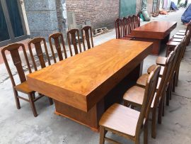 Bộ bàn ăn giả nguyên khối gỗ cẩm vàng (10 ghế ăn)