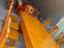 Bộ bàn ăn giả nguyên khối gỗ cẩm vàng (10 ghế ăn)