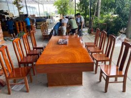Bộ bàn ăn giả nguyên khối gỗ xoan đào (10 ghế ăn)