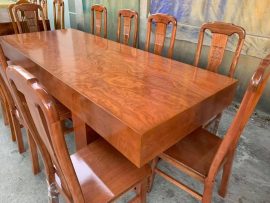 Bộ bàn ăn giả nguyên khối gỗ xoan đào (10 ghế ăn)