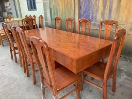 Bộ bàn ăn giả nguyên khối gỗ xoan đào (10 ghế ăn)