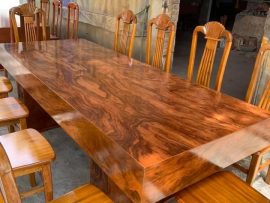 Bộ bàn ăn giả nguyên khối gỗ hương xám (10 ghế)