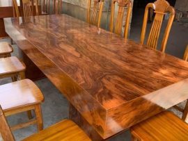 Bộ bàn ăn giả nguyên khối gỗ hương xám (10 ghế)