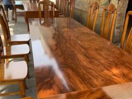 Bộ bàn ăn giả nguyên khối gỗ hương xám (10 ghế)