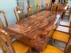 Bộ bàn ăn giả nguyên khối gỗ hương xám (10 ghế)