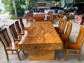 Bộ bàn ăn giả nguyên khối gỗ hương xám (10 ghế)