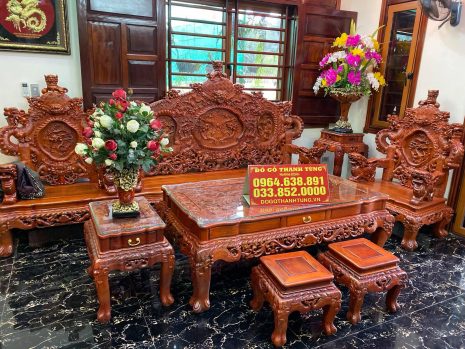 Bộ bàn ghế Rồng Đỉnh gỗ Hương đỏ Lào 8 món hàng đặt - chú Quân (Phú Thọ)