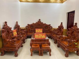 Trọn bộ 12 món siêu phẩm bàn ghế phòng khách Rồng Khuỳnh Nghê Đỉnh đục thủ công mỹ nghệ cao cấp