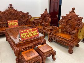 Bộ bàn ghế Rồng Đỉnh gỗ Hương đỏ Lào 12 món - anh Sáng (Hải Dương)