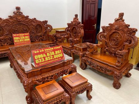Bộ bàn ghế Rồng Đỉnh gỗ Hương đỏ Lào 12 món - anh Sáng (Hải Dương)