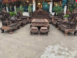 Bộ bàn ghế Rồng đỉnh 12 món gỗ mun hoa siêu VIP (anh Hoàng, Quảng Ninh)