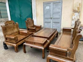 Bộ bàn ghế Âu Á 6 món chất liệu gỗ mun đuôi công sang trọng