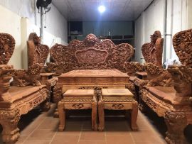 Trọn bộ 12 món bàn ghế Cửu Long Bát Mã phù hợp với phòng khách rộng