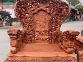 Ghế đơn chạm tích lão long uốn tử, viền chạm Rồng Ngựa đồng bộ với đoản dài