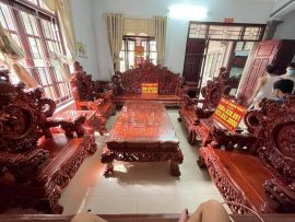Bộ bàn ghế Rồng Đỉnh gỗ hương thơm Lào 12 món siêu vip (chú Hòa, Hà Nội)