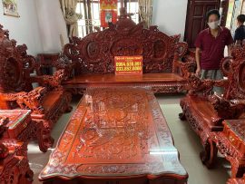 Mặt bàn khắc họa tranh Tứ Linh quần tụ - sự sum vầy, tăng cường vượng khí, xua đuổi tà ma