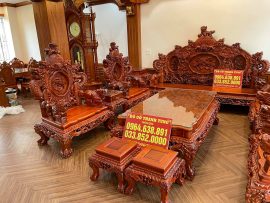 Bộ bàn ghế Rồng đỉnh phong thủy gỗ hương đỏ Lào 12 món (anh Sơn - Hà Nội)