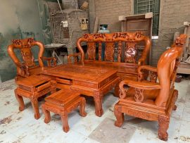 Bộ bàn ghế Quốc đào tay cột 12 gỗ hương đá 6 món (anh Đông, Nam Định)