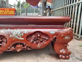 Sập gụ cổ liền chạm hàng ngọc đẹp, ghép nối mộng truyền thống