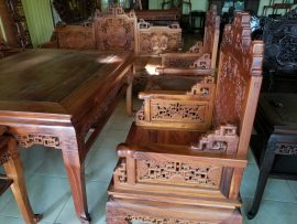 Trường kỷ tam sơn Cổ Đồ gỗ gụ ta bộ 9 món đục thủ công