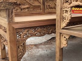 Chân ghế 9 chỉ đều và thẳng tắp, yếm đục dắt tùng hạc tuyệt đẹp