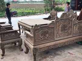 Trường kỷ Huế cao cấp đục khắc tứ diện, mặt trước - mặt sau như một.