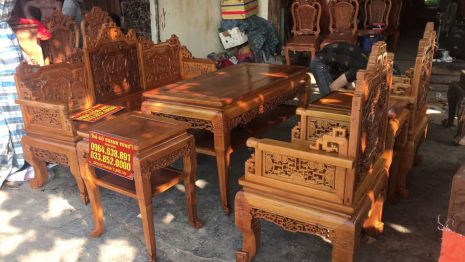 Bộ trường kỷ Huế đục tích cỗ đồ 6 món gỗ gụ (Anh Hải, Nam Định)