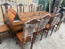 Bộ bàn ăn 10 ghế đóng hộp gỗ hương vân xám Nam Phi cực đẹp