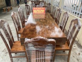 Bộ bàn ăn 10 ghế đóng hộp gỗ hương vân xám Nam Phi cực đẹp